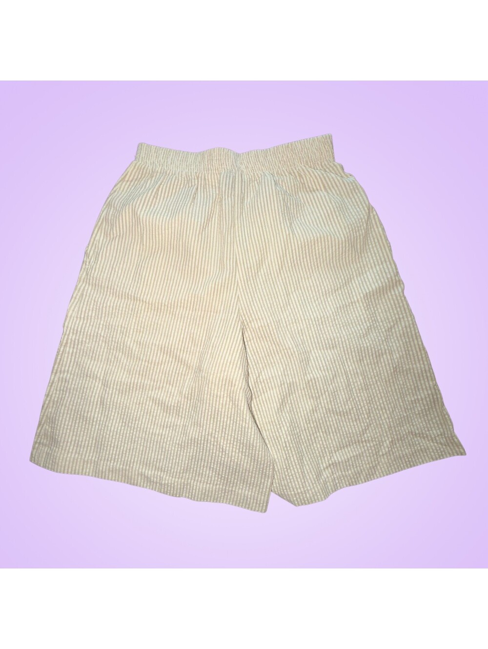 Vintage Kenneth Too Womens Sz 8 Beige Striped Seersucker Bermuda Walking Shorts